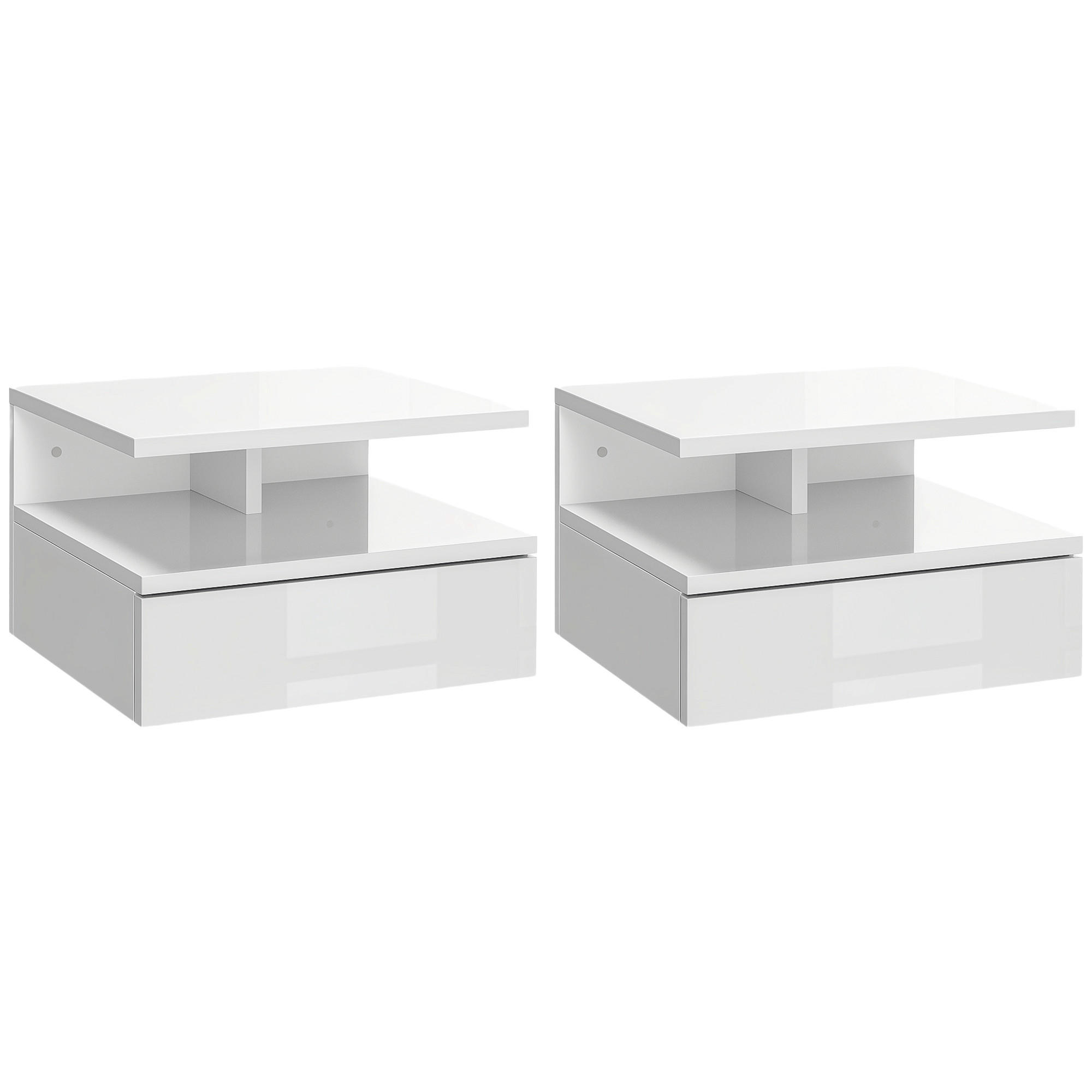 NACHTSCHRANK 2er-Set DE-12908 Schublade und offenes Fach Weiß - Weiß, Holzwerkstoff (32/22.5/35cm) - ComfortXL