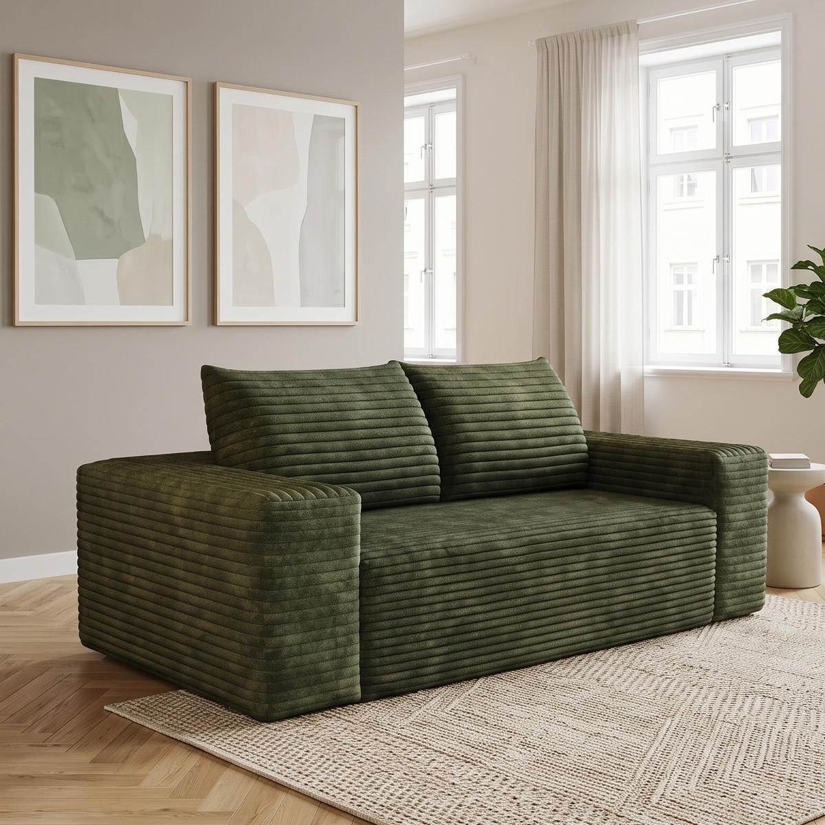 POHOVKA Zelená z manšestru, 180 cm, hluboké sezení - zelená barva, textil (180/83/90cm) - Urban Meuble
