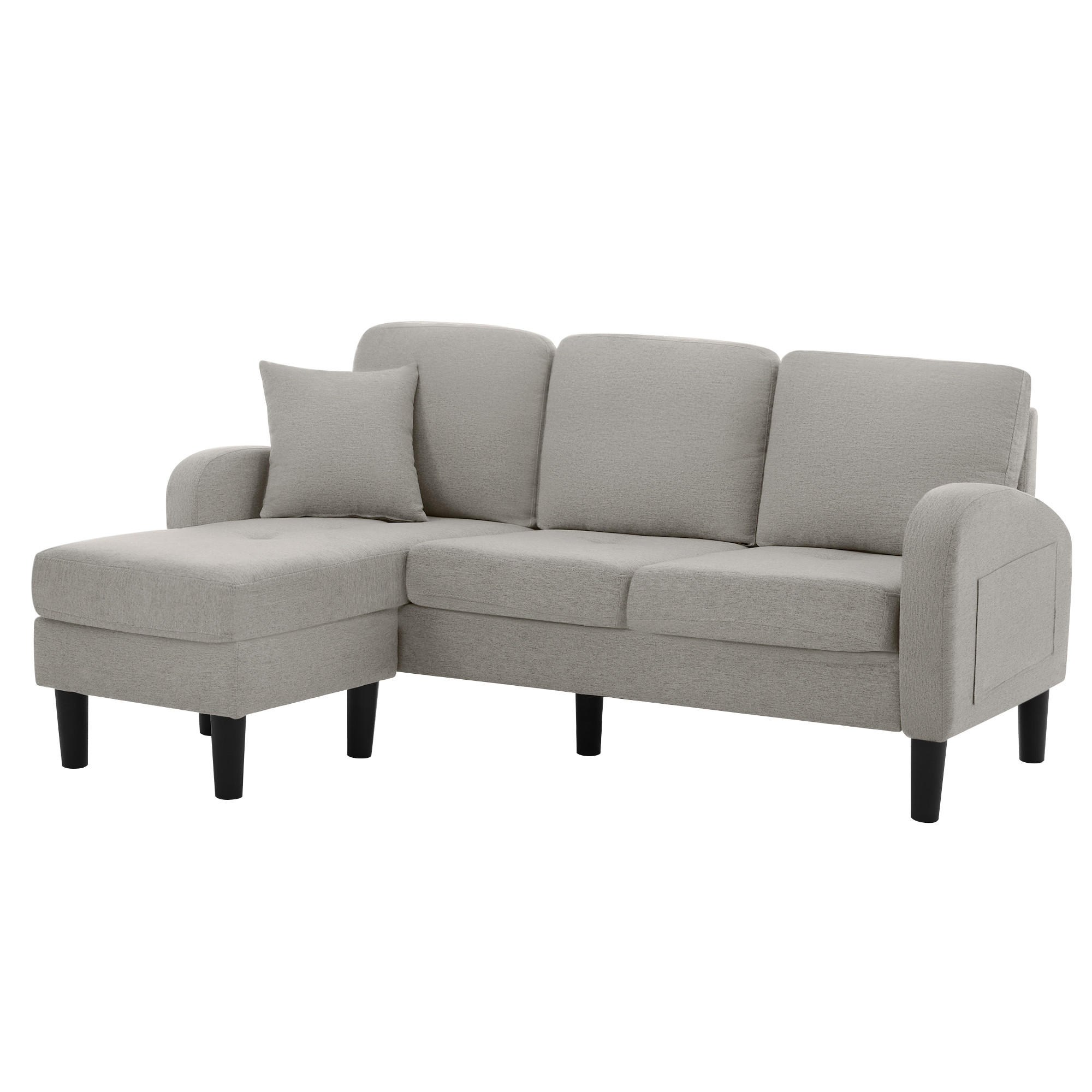 ECKSOFA L-förmig 3-Sitzer mit Chaiselongue Baumwoll-Leinen grau 166/118/77 cm - Hellgrau, Kunststoff (166/118cm) - OKWISH