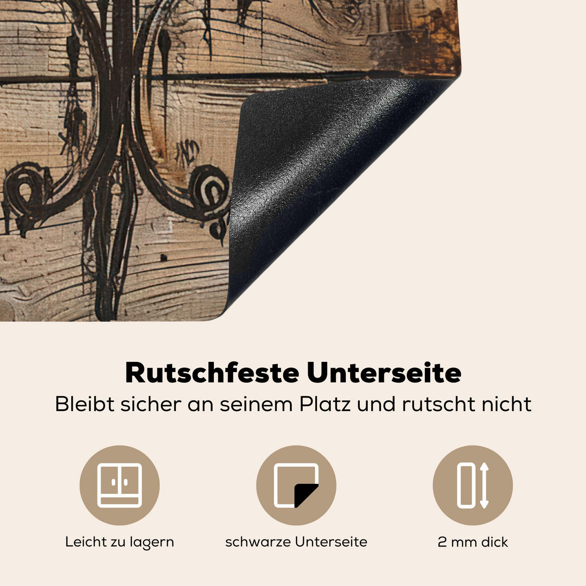 HERDABDECKPLATTE Cafe - Holz - Kaffee - Regale Induktionsmatte 77x59 cm - Schwarz, Kunststoff (77/59/0.2cm) - MuchoWow