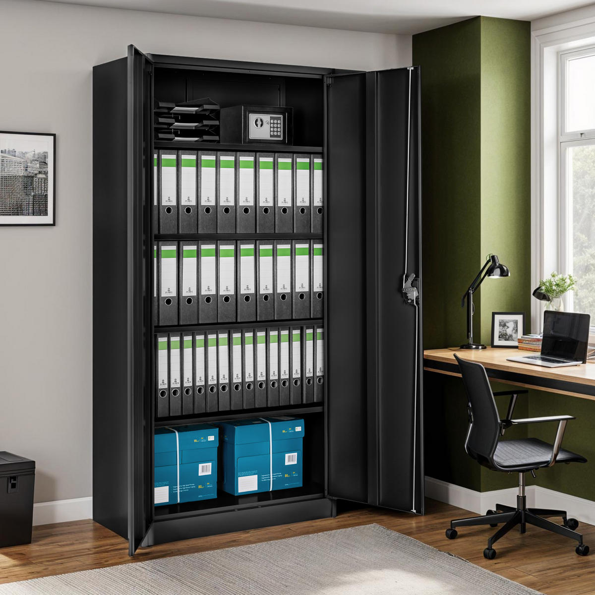 AKTENSCHRANK Blain,180 x 80 x 40 cm,schwarz - Schwarz, Metall (40/180/80cm) - tectake