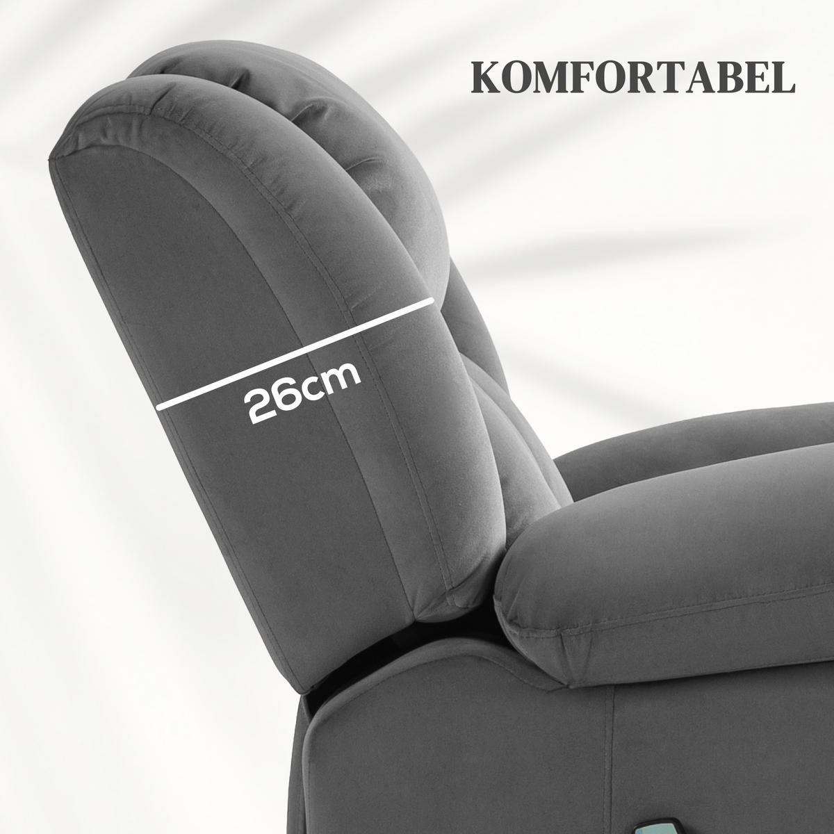 FERNSEHSESSEL mit Aufstehhilfe Relaxsessel mit Massage-/ Wärme-/Liegefunktion - Dunkelgrau, Textil (93/104/101cm) - HOMCOM