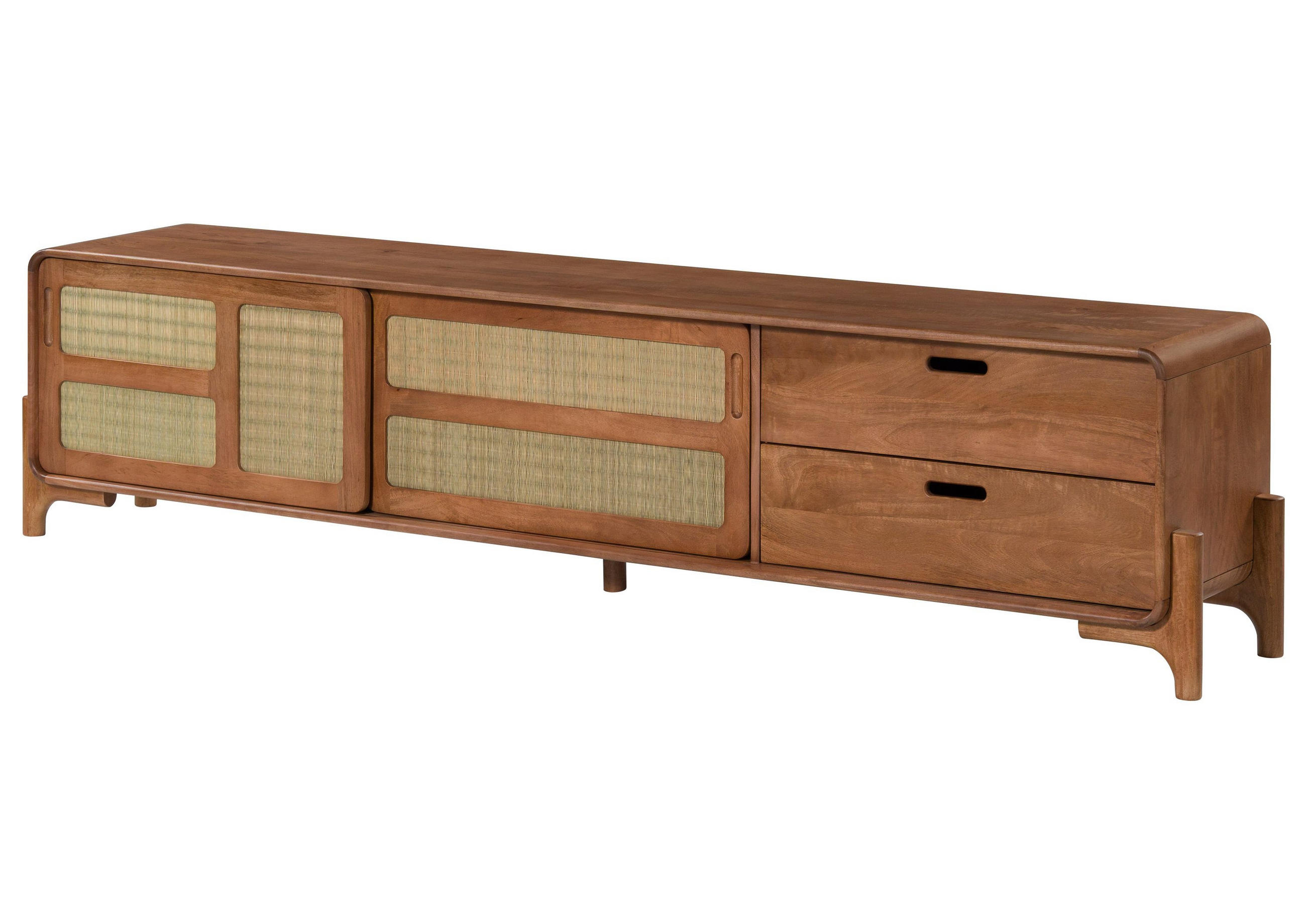 TV-BOARD Mango/Seegras 220x40x50 hellbraun lackiert MIZUMI #105 - Braun, Holz (220/50/40cm) - Massivmoebel24