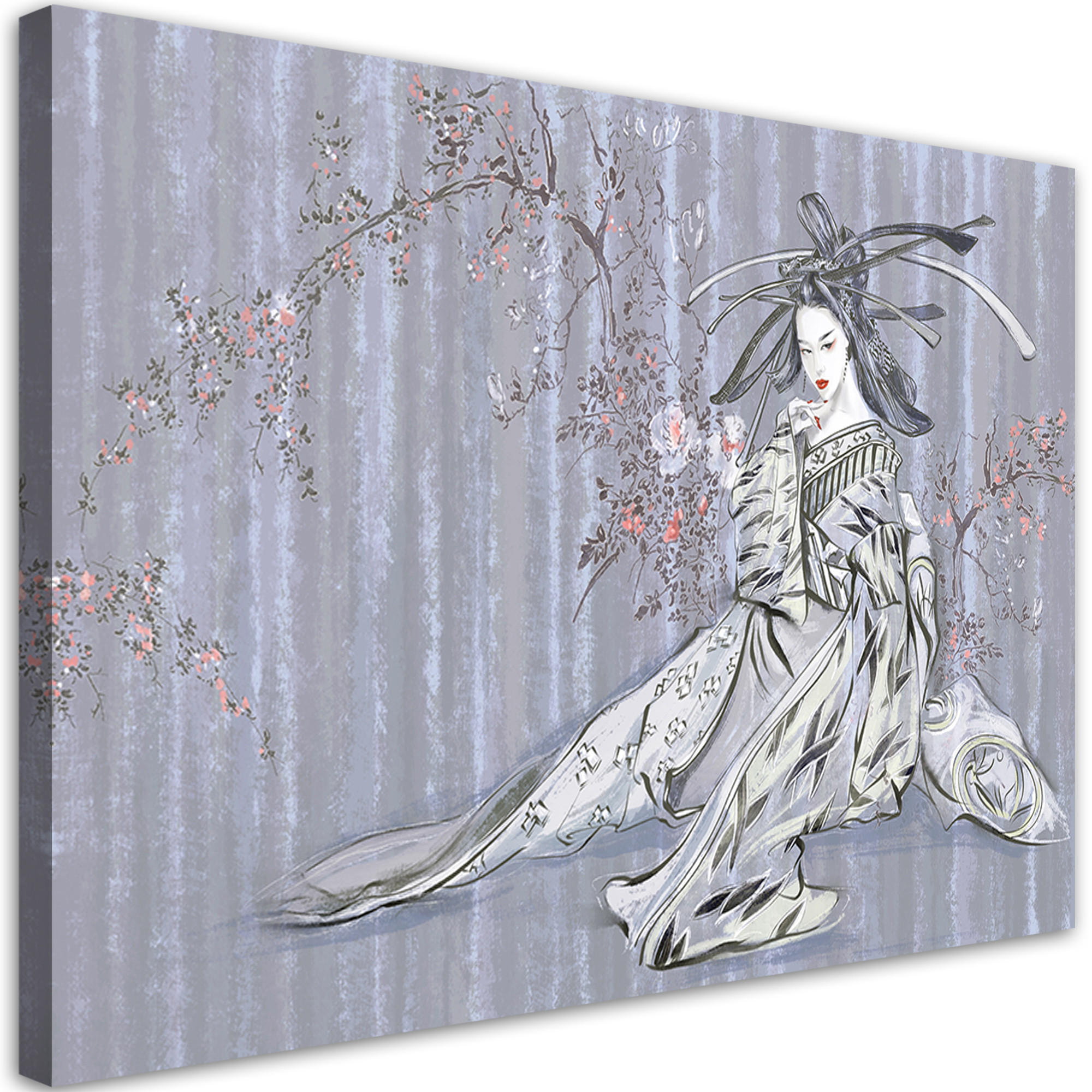 LEINWANDBILD Traditioneller japanischer Geisha 120x80cm - Blau, Textil (120/80cm) - Feeby