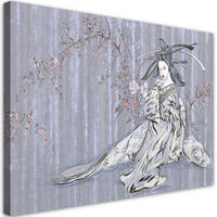 LEINWANDBILD Traditioneller japanischer Geisha 100x70cm - Blau, Textil (100/70cm) - Feeby