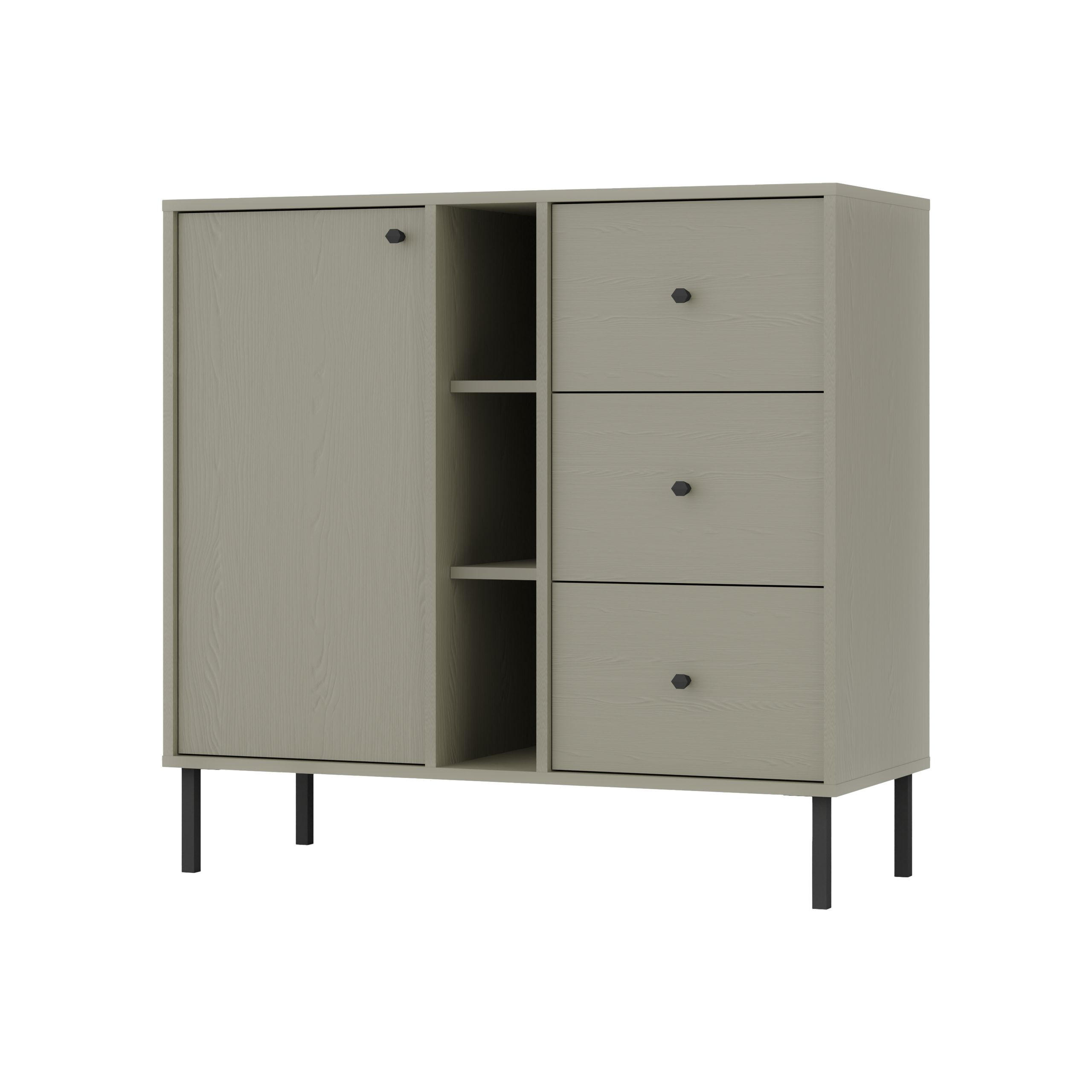 KOMMODE TORINO 100/95/41 cm mit 3 Schubladen 1 Türen Hellgrün - Hellgrün, Holzwerkstoff (100/95/41cm) - MASSENO