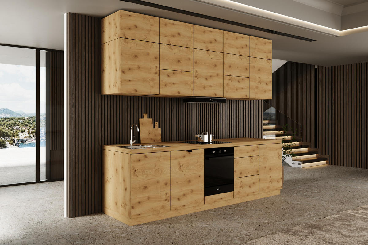 KÜCHENZEILE 300 cm - Langen KL13-M300 - in Artisan Eiche - Eiche Artisan, Holz (300/212/52cm)