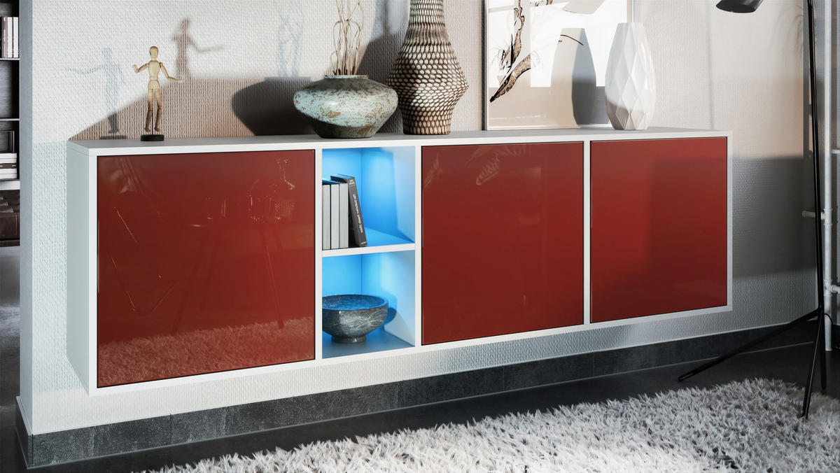 SIDEBOARD Cuba Türen in Bordeaux Hochglanz - Bordeaux, Holzwerkstoff (182/53/35cm) - Vladon