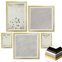 WANDBILDER 5er Set - 50x50 cm & 20x30 cm & 40x60 cm Goldrahmen - Minimalistische Vogelmalerei - Goldfarben, Kunststoff (40/60cm) - ArtPrintCave