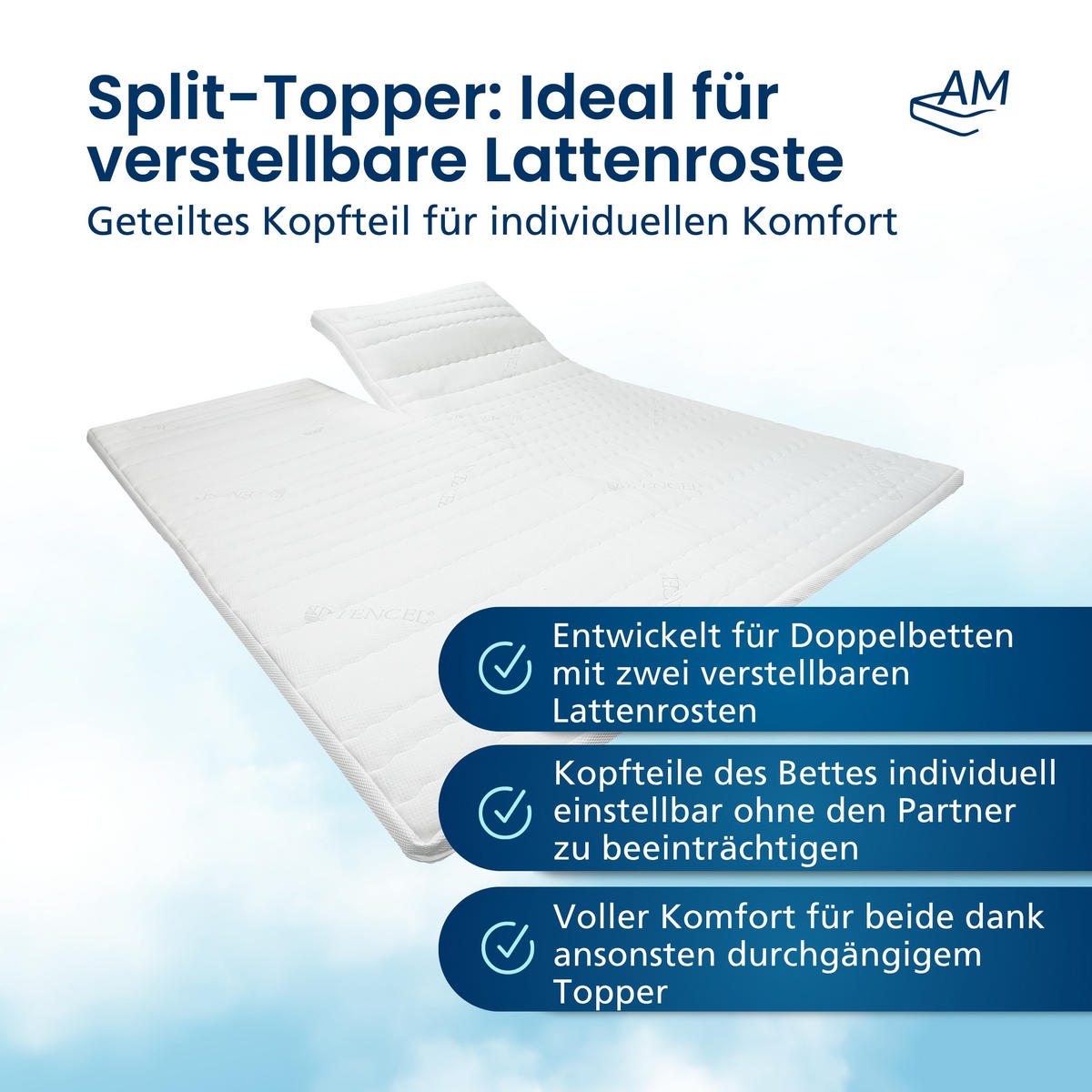SPLIT TOPPER Gelschaum 180/200 cm - 6cm Höhe - Weiß, Textil (180/200cm) - AM Qualitätsmatratzen