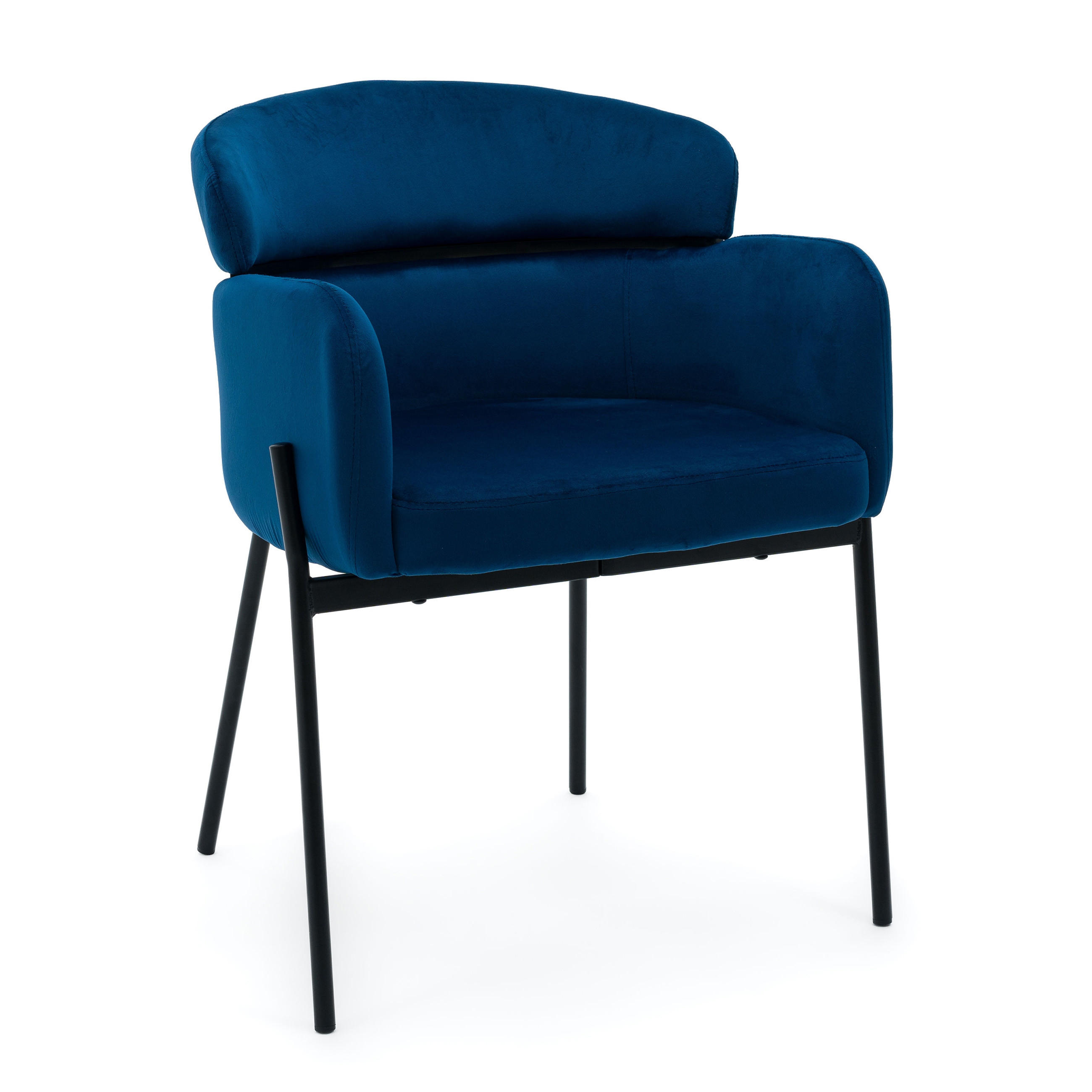 STUHL BOLZANO gepolsterter mit Steppung - dunkelblau - Samt Velour - Blau/Schwarz, Textil/Metall (62/80/61cm) - NEW HOME