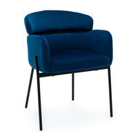 STUHL BOLZANO gepolsterter mit Steppung - dunkelblau - Samt Velour - Blau/Schwarz, Textil/Metall (62/80/61cm) - NEW HOME