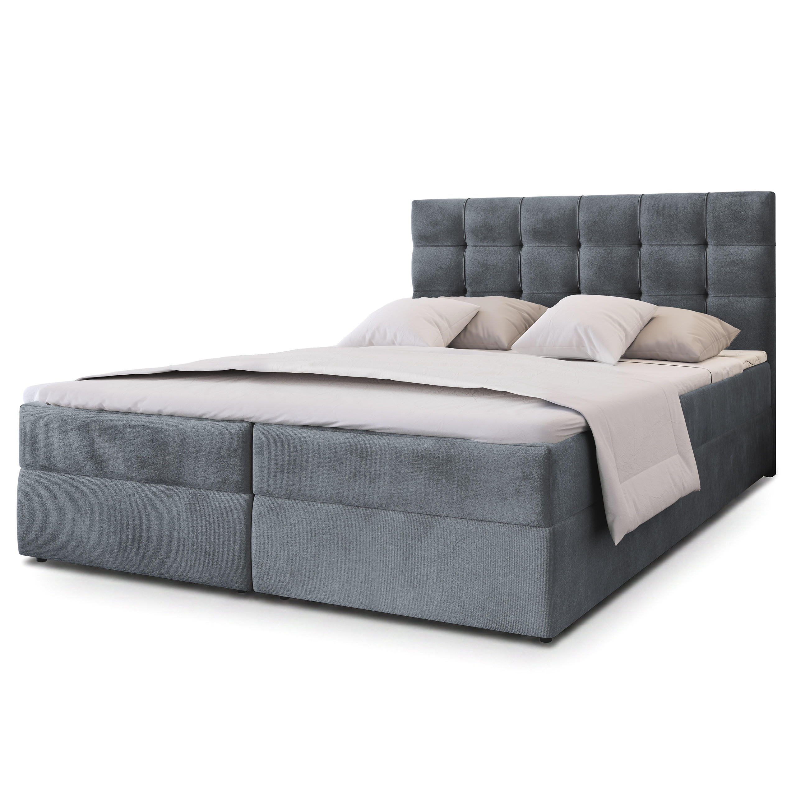 BOXBETT GLOS P 140x200 cm mit Matratze und Topper - Grau - Grau, Holz (140/200cm) - MASSENO