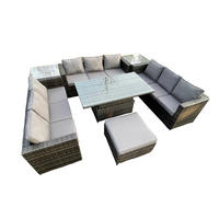 GARTENTISCHGRUPPE Polyrattan 10-Sitzer - Dunkelgrau/Grau, Glas/Kunststoff - Fimous