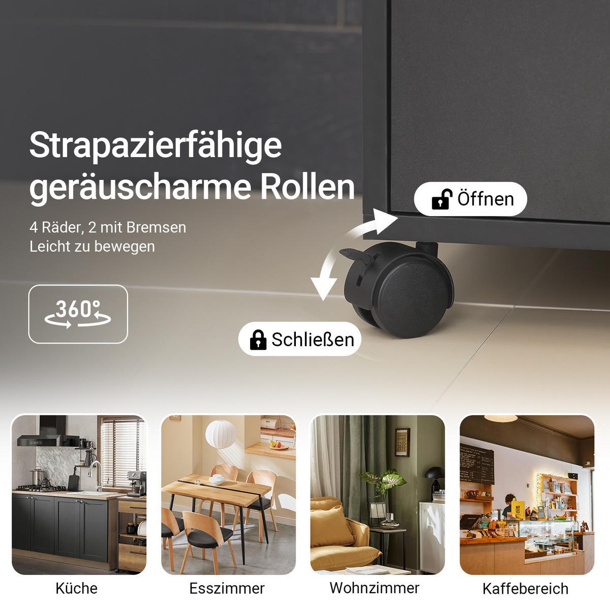 KÜCHENWAGEN Schwarz, Mikrowellenschrank mit Ausziehplatte und Bremsrollen, 59 x 92 x 40 cm, Schublade, 2 offene Fächer, 60 kg Tragkraft - Schwarz, Holzwerkstoff (59/92/40cm) - SoBuy