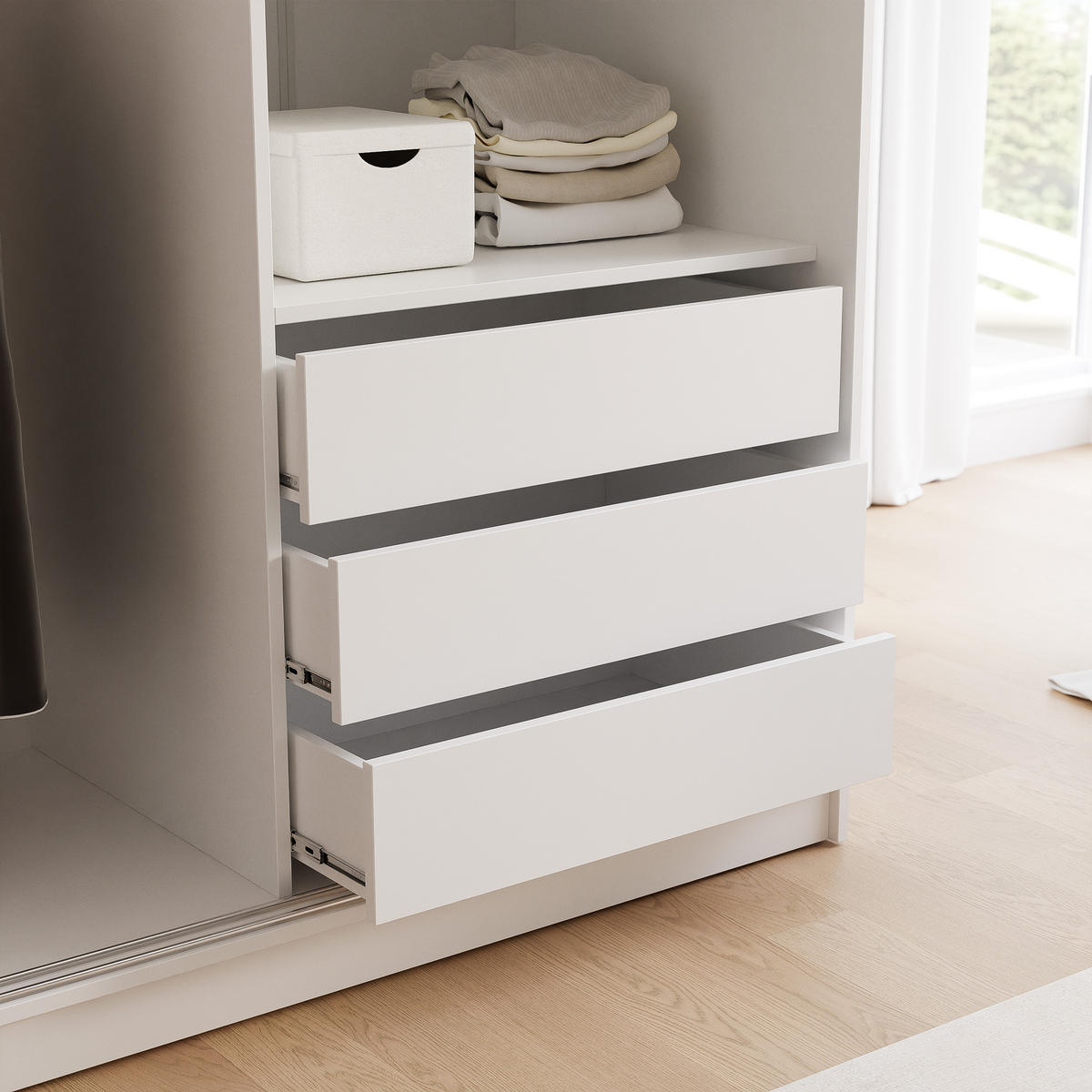 SCHIEBETÜRENSCHRANK SILENTE 140 cm mit Einlegeböden und Kleiderstange - Weiß, Holzwerkstoff (140/205/60cm) - Idohome