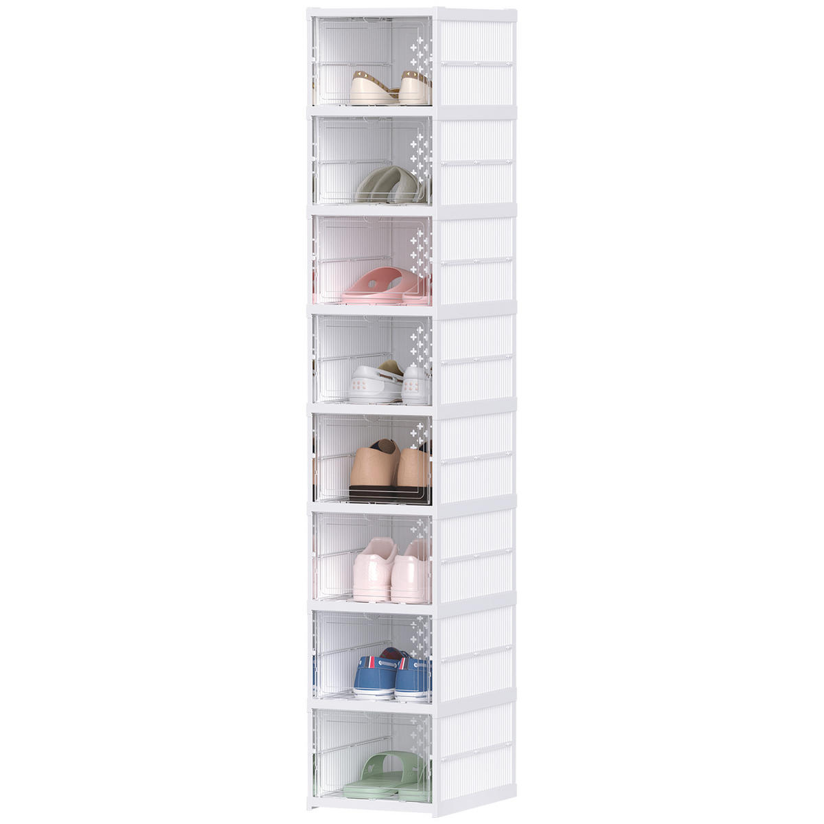 SCHUHSCHRANK Weiß Kunststoff faltbar 8 Fächer 1 Stück - Weiß, Kunststoff (35/140/26cm) - PANGIVO
