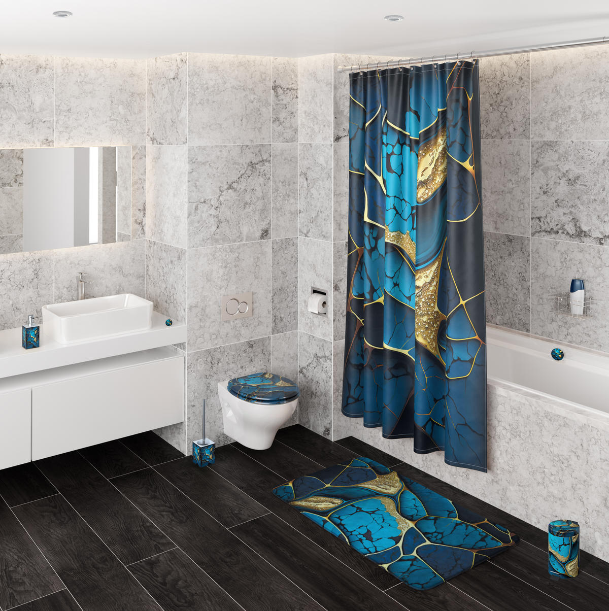 BADEWANNENKISSEN Marmor Cobalt - Blau, Kunststoff (39/5.5cm) - Sanilo