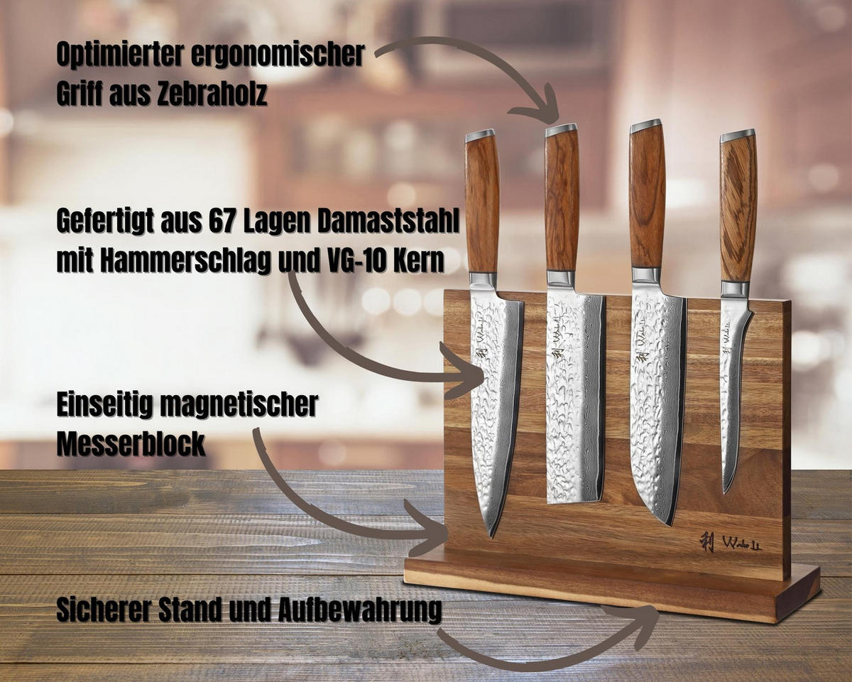 MESSER-SET 5-TEILIG 15–20 cm - Braun, Holz/Metall (1/1/1cm) - Wakoli
