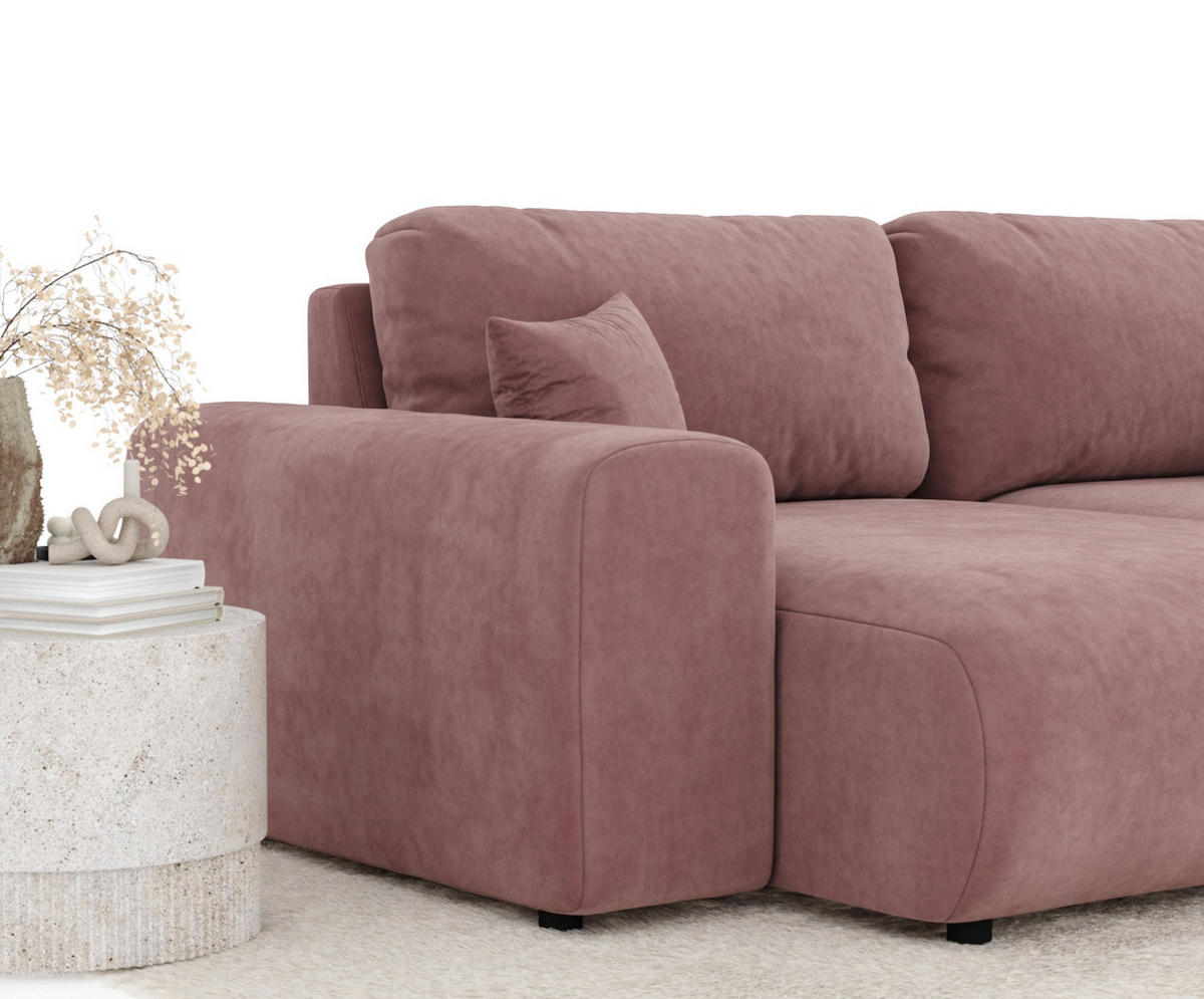 ECKSOFA Zanzibar Rosa Samtstoff - Schwarz/Rosa, Holz/Holzwerkstoff (237/144cm) - Maison de Reve