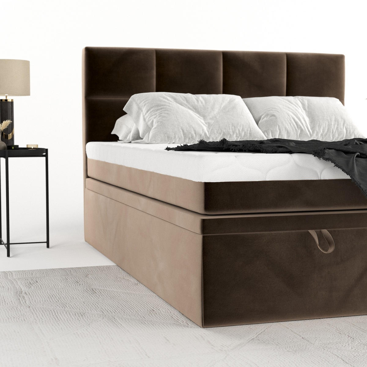 BOXBETT Tessa 200/200 cm Braun im Paros Stoff - Schwarz/Braun, Holz/Holzwerkstoff (200/200cm) - AltaBeds