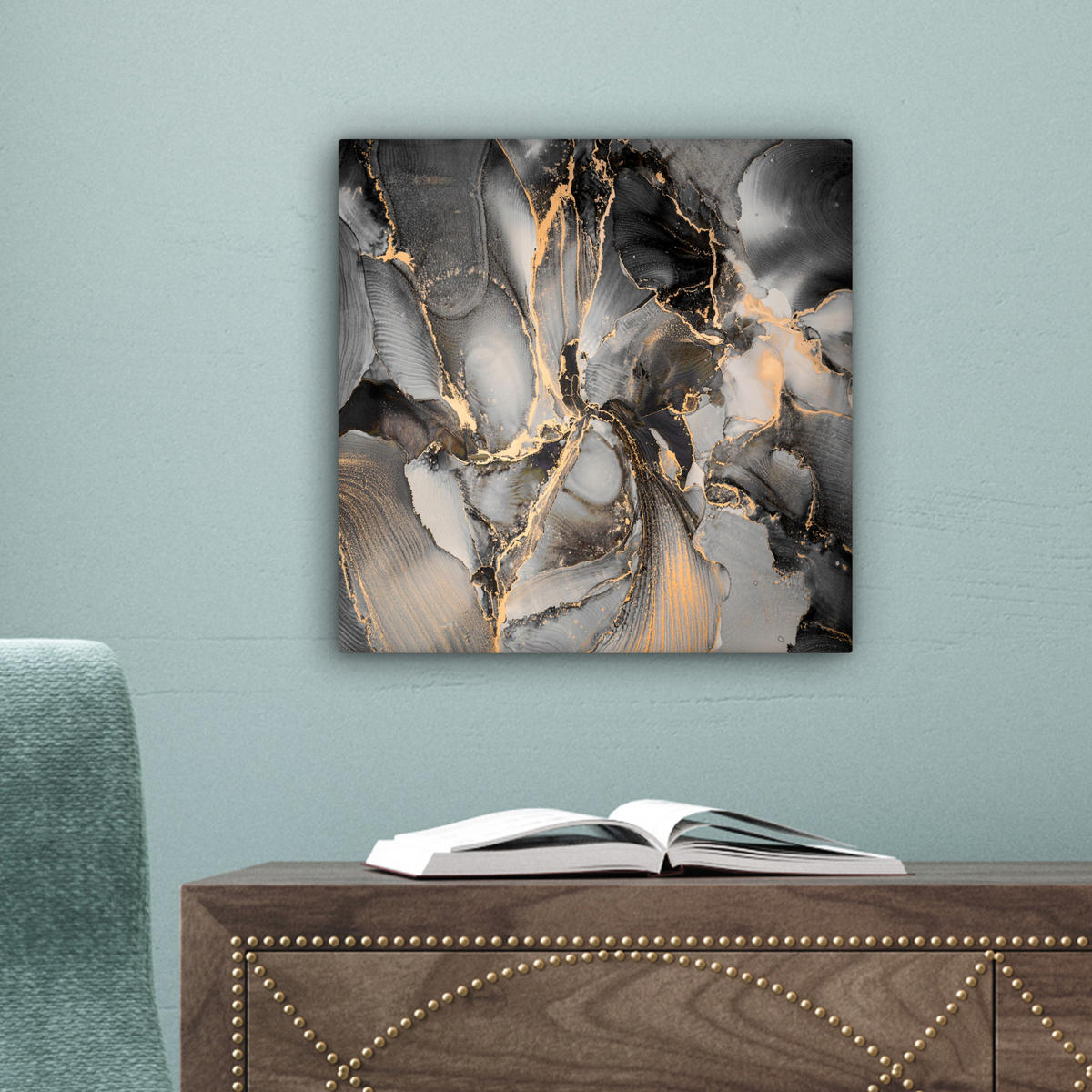 LEINWANDBILD Grau - Luxus - Gold - Marmor 20x20 cm - Dunkelgrau, Textil (20/20cm) - MuchoWow