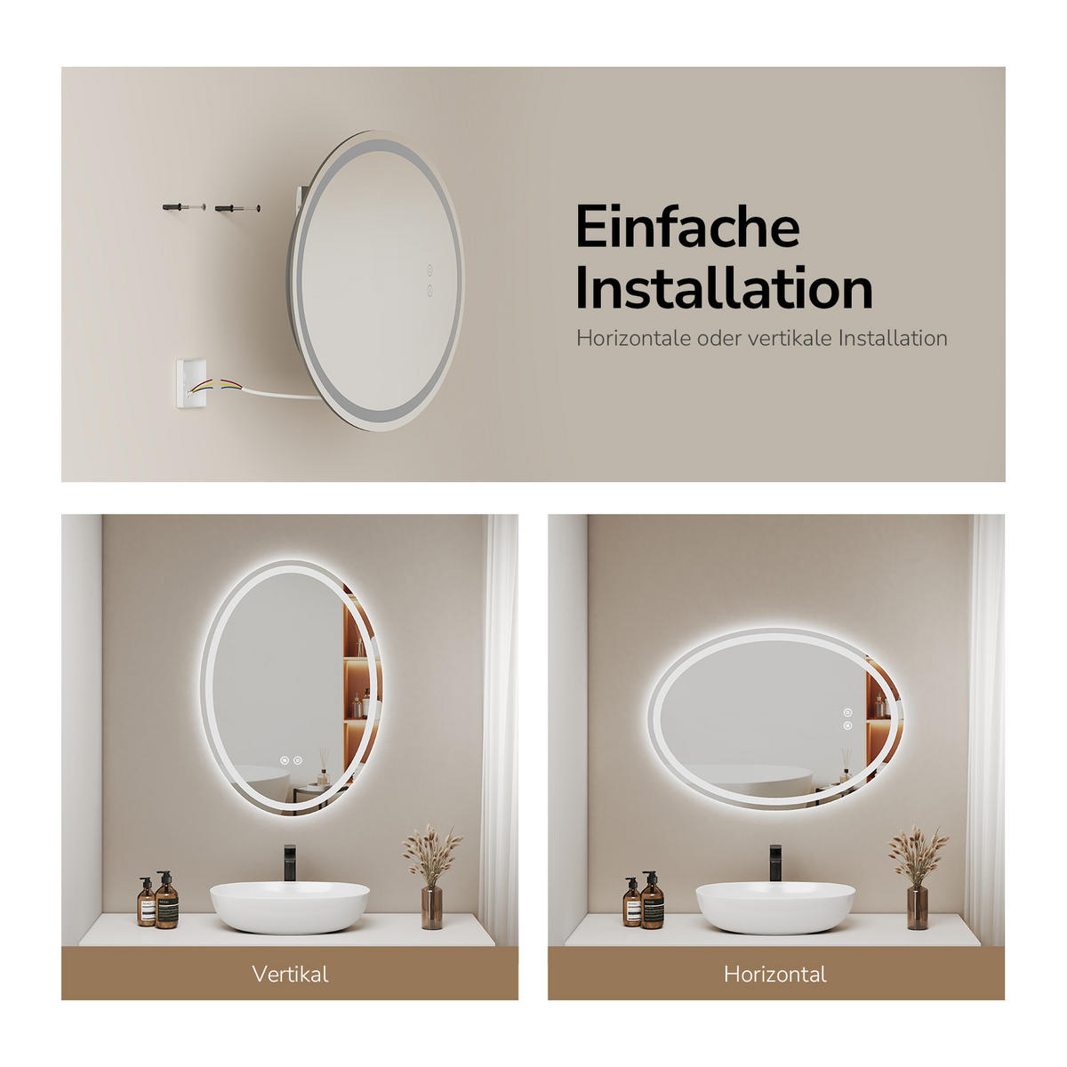 BADRUMSSPEGEL med LED-belysning, oval, 80/60/3 cm - Transparent, Glas (60/80/3cm) - EMKE