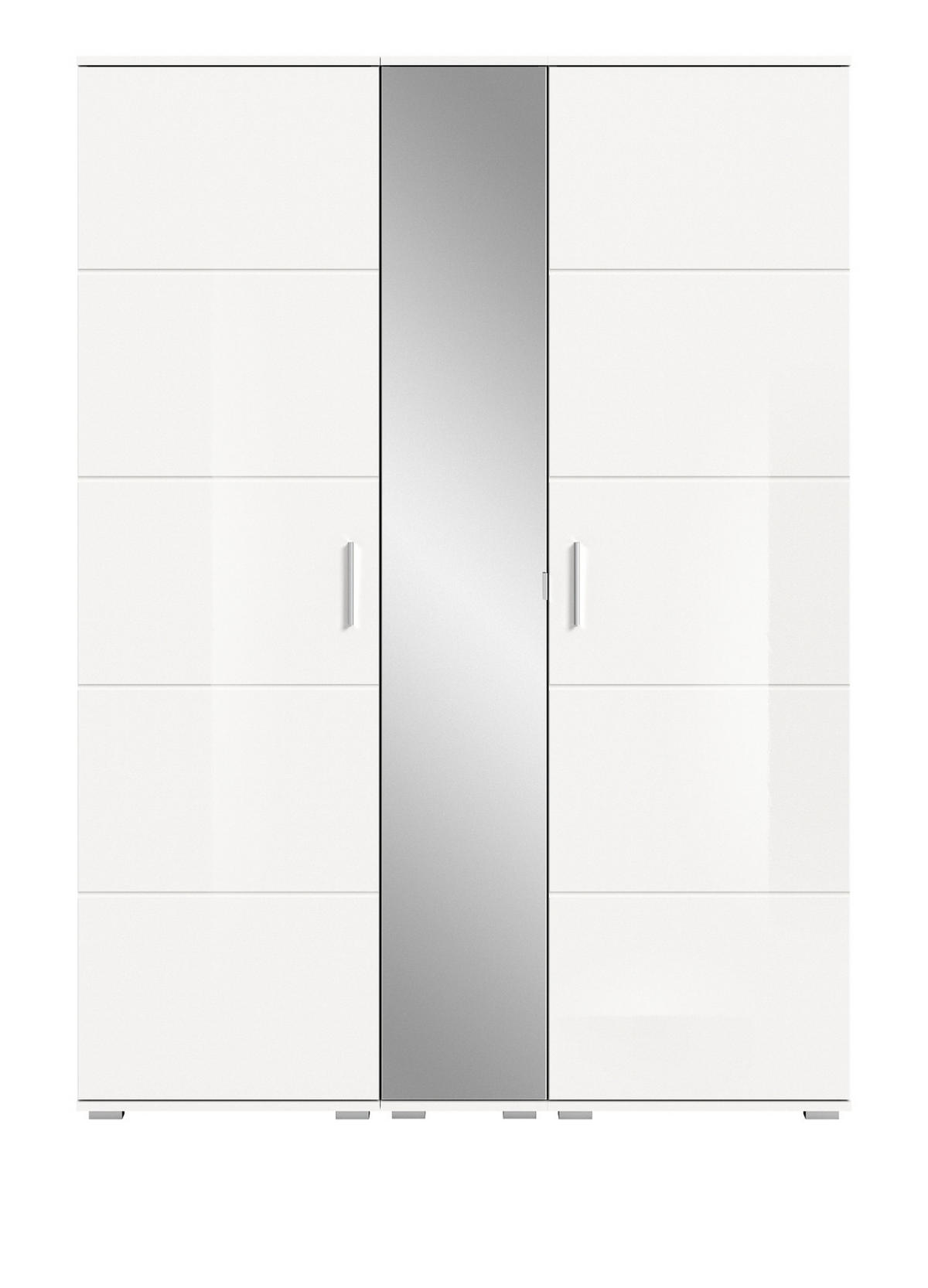 GARDEROBE Set weiß Hochglanz 3-teilig 140 cm, Kombination mit 12 Fächern - Weiß Hochglanz/Silberfarben, Glas/Holzwerkstoff (140/191/37cm) - Inn.Furn