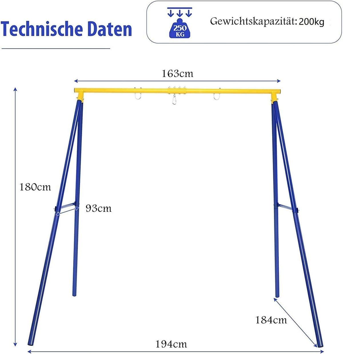 KINDERSCHAUKEL Gelb-blau - Multicolor, Metall (196/180/185cm) - COSTWAY