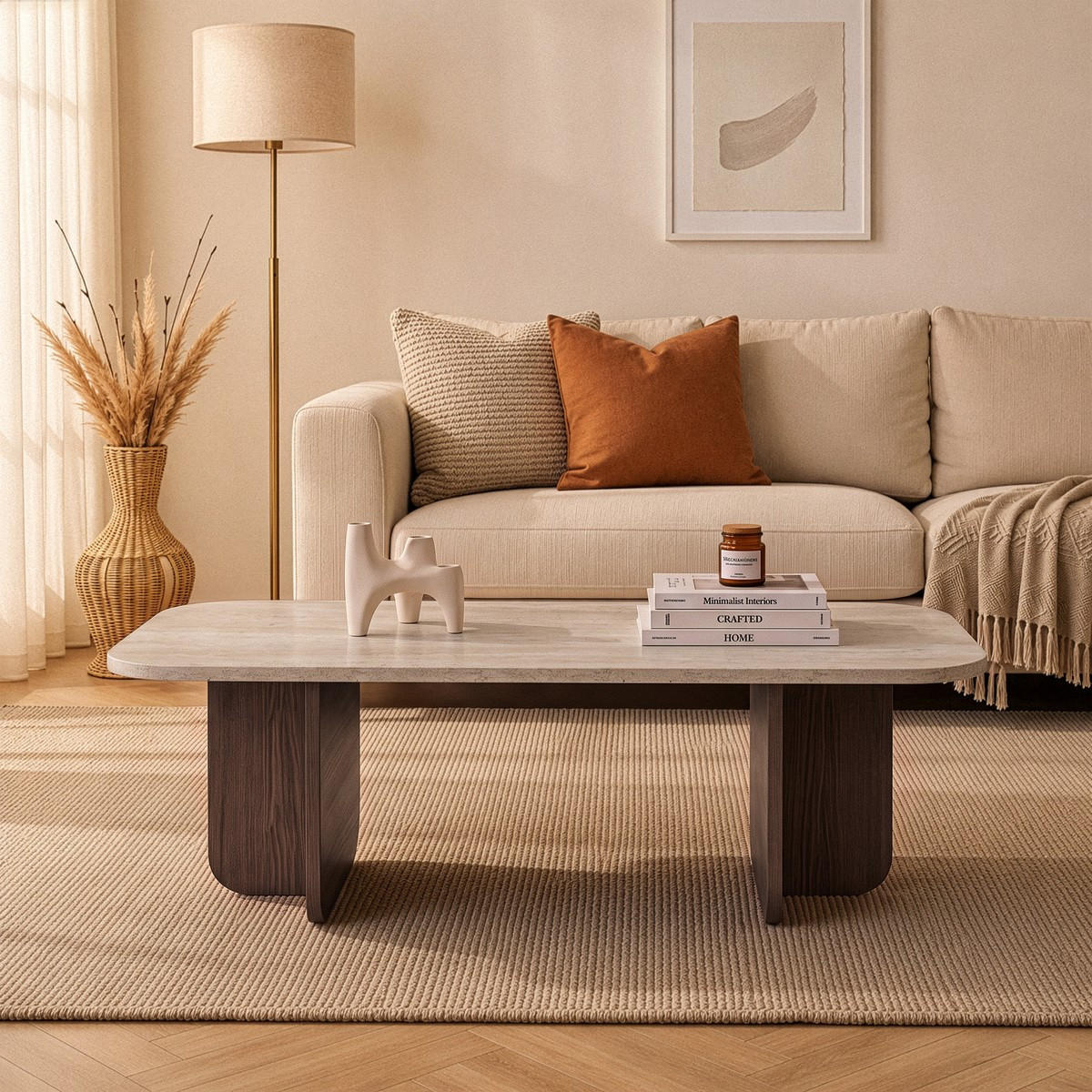 COUCHTISCH RECHTECKIG abgerundete kanten 41,4/120/60 cm - Braun, Holzwerkstoff (120/60/41.4cm) - Calicosy