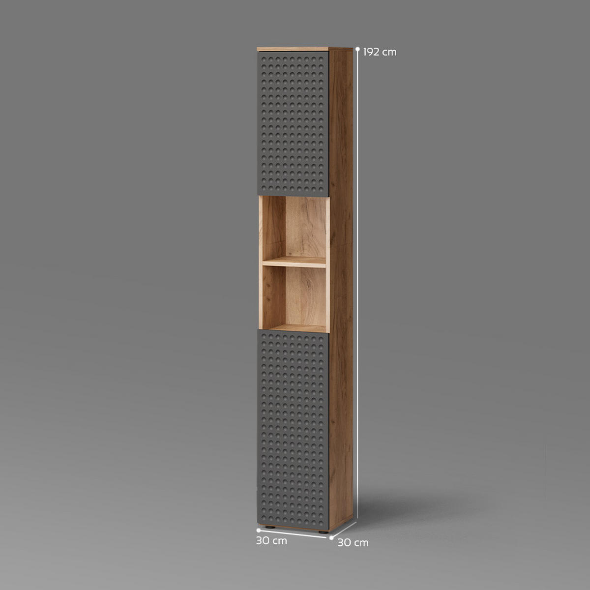 BADSCHRANK Ronco Anthrazit gepunktet 30 x 192 cm - Anthrazit/Eiche Wotan, Holzwerkstoff (30/192/30cm) - Livinity®