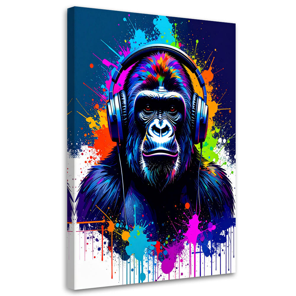 LEINWANDBILD Bunte Affe Musik Kopfhörer 80x120cm - Multicolor, Textil (80/120cm) - Feeby