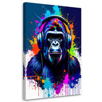 LEINWANDBILD Bunte Affe Musik Kopfhörer 80x120cm - Multicolor, Textil (80/120cm) - Feeby