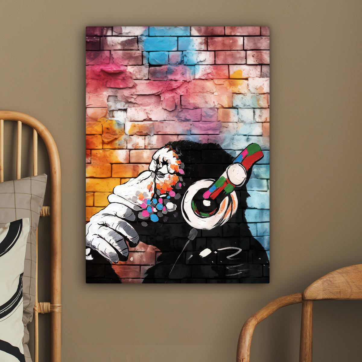 LEINWANDBILD Affe - Graffiti - Musik 60x80 cm - Multicolor, Textil (60/80cm) - MuchoWow