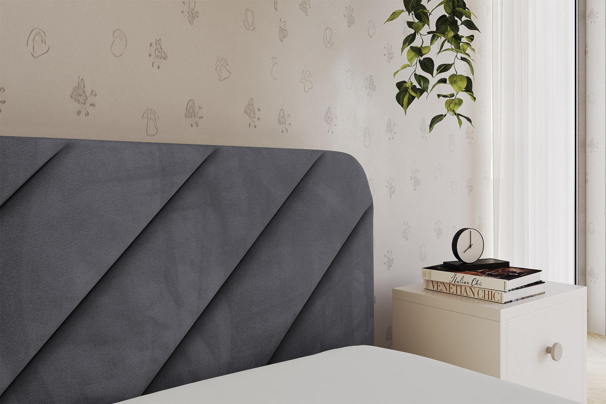 EINZELLBETT Jugendbett mit Bettkasten und Matratze H3/H4, Links - FIKY 90x200 Dunkelgrau - Dunkelgrau, Holzwerkstoff/Textil (90/200cm) - ALTDECOR