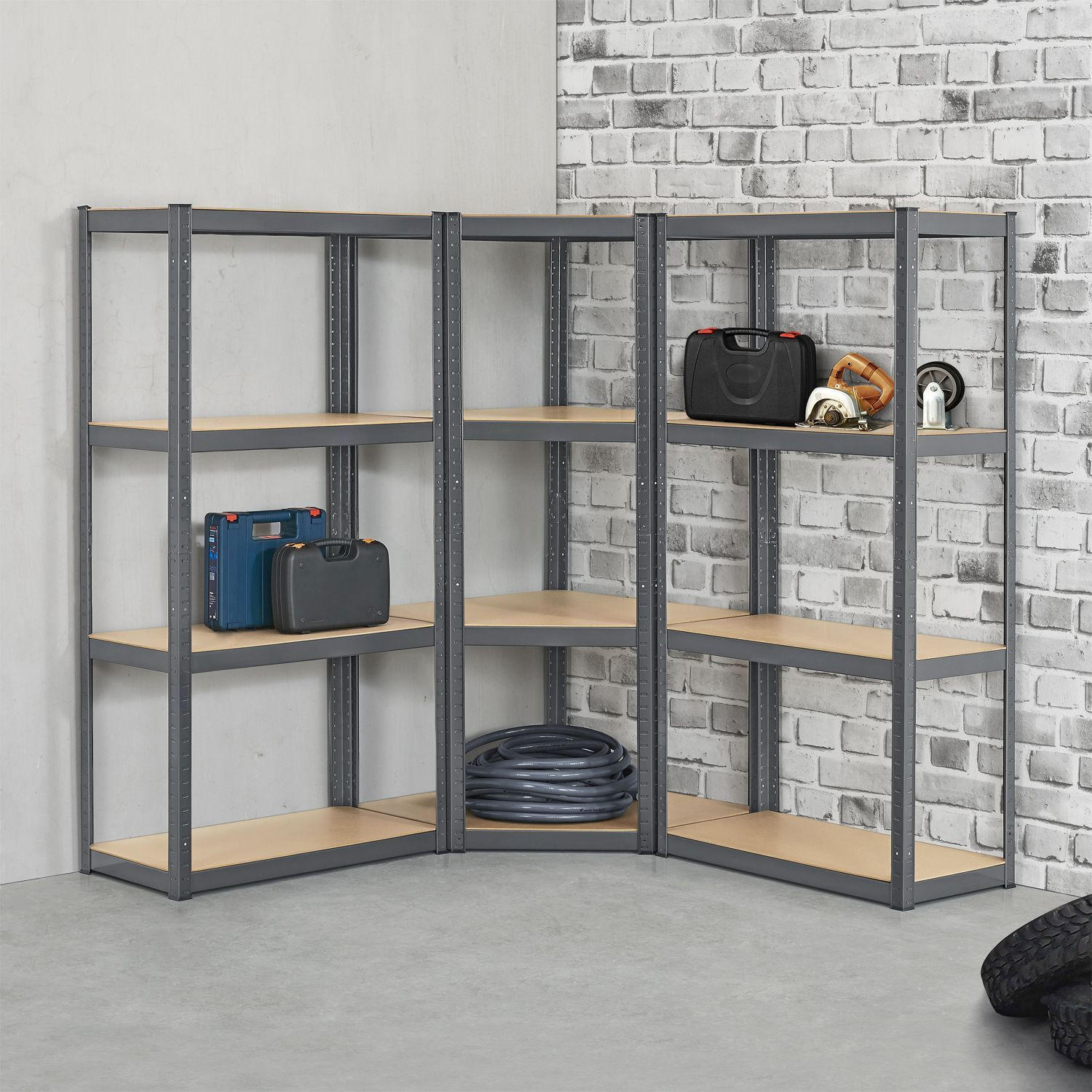 REGALSYSTEM Easy grau insgesamt 12 Böden (3er-Set) - Grau, Metall (155/160/155cm) - Juskys