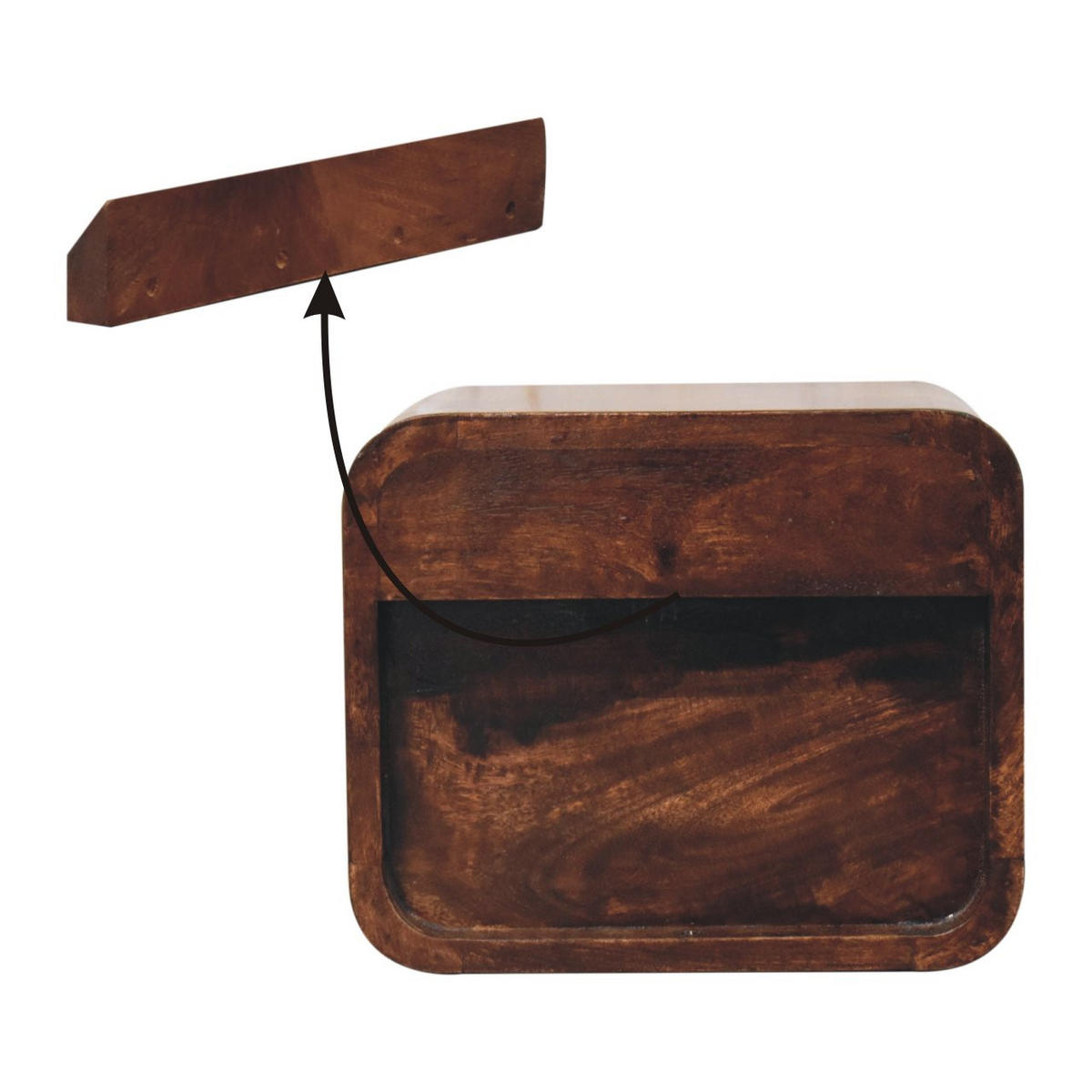 NACHTKASTEN Mini Geschwungen Kalifornisch Nussbaum Wandmontiert, 2 Schubladen, Dunkelbraun - Messingfarben/Nussbaumfarben, Holz/Metall (30/25/25cm) - Artisan Furniture