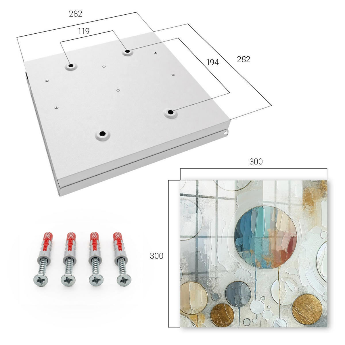 SCHLÜSSELBOX Weiß 30x30 cm – Türöffnung nach rechts - Kreisförmige Zusammensetzung - Weiß, Metall (30/30/5cm) - TULUP