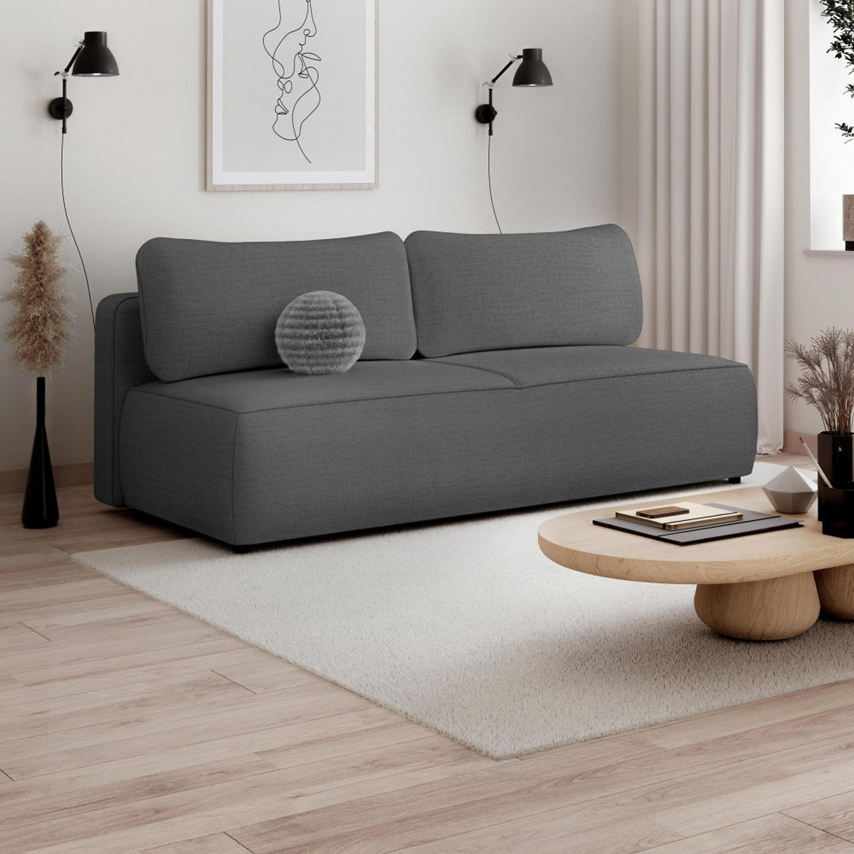 SCHLAFSOFA Darling 2-Sitzer, mit Bettkasten, Dunkelgrau - Dunkelgrau, Textil (210/92/100cm) - Beautysofa