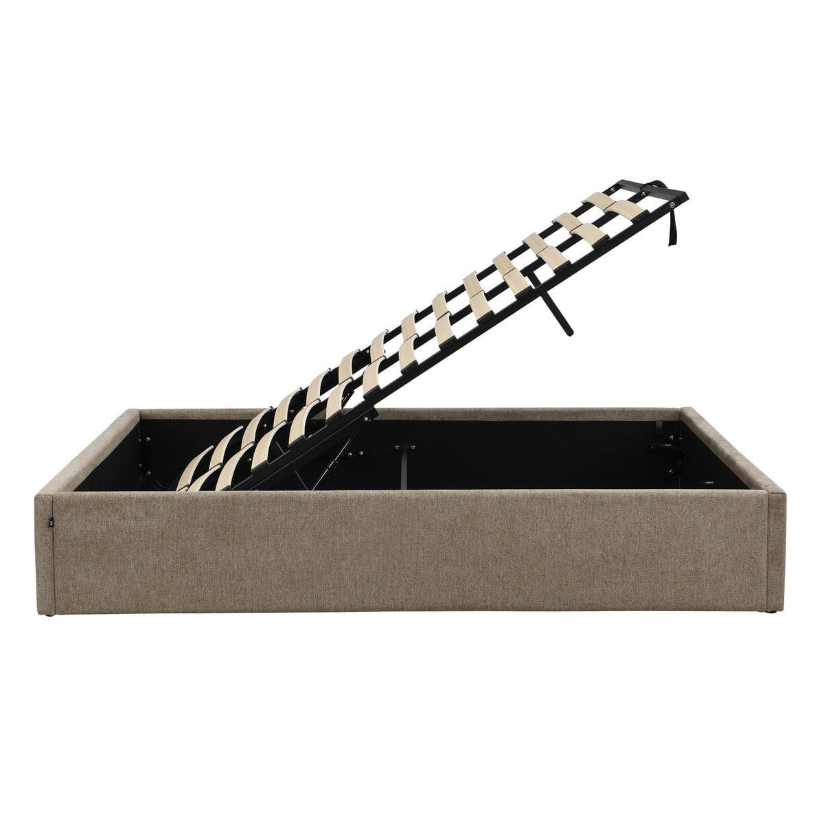 BETT mit Bettkasten 160 x 200 cm aus meliertem Stoff 170/36,50/214 cm - Braun, Holz (200/160cm) - Calicosy