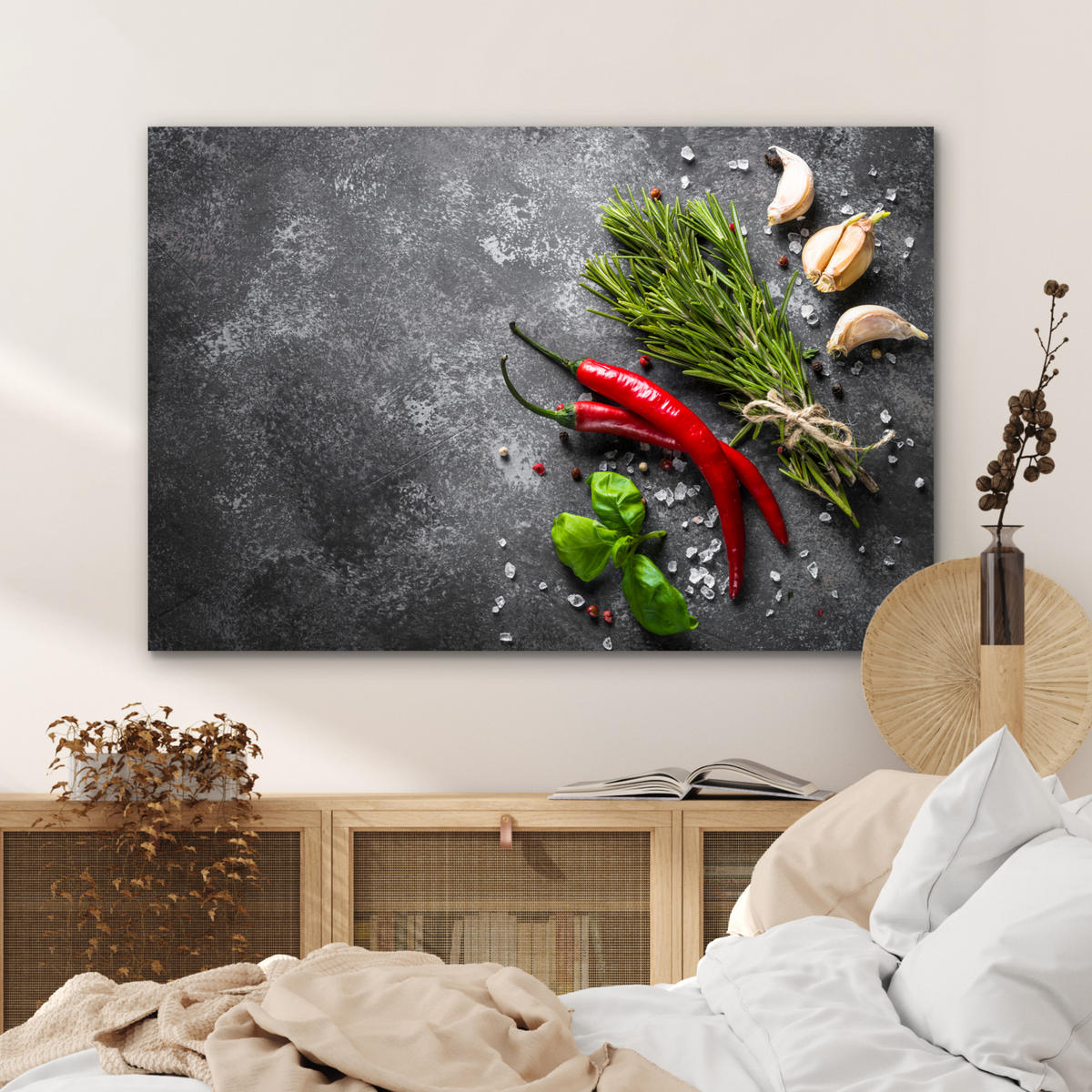 METALLBILD Pfeffer - Kräuter - Gewürze - Beton 90x60 cm - Dunkelgrau, Metall (90/60cm) - MuchoWow
