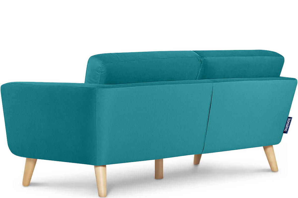 3-SITZER-SOFA TAGIO mit Armlehnen, Türkisblau - Türkis/Braun, Buchenholz/Textil (88/80/190cm) - KONSIMO®