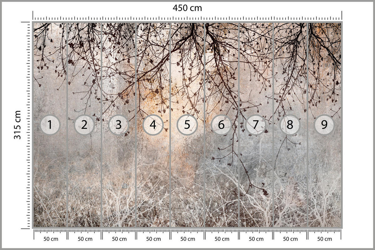 FOTOTAPETA Vetvy Betón Rastliny Abstrakcia 450 x 315 cm - oranžová/hnedá, papier (450/315cm) - Muralo