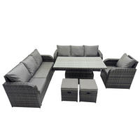 GARTENMÖBELSET mit Höhenverstellbarer Esstisch 9-Sitzer Grau - Dunkelgrau/Grau, Glas/Kunststoff - Fimous