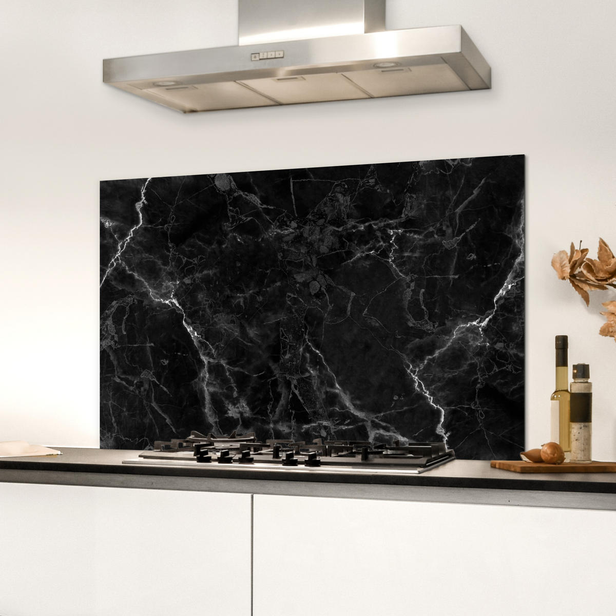 SPRITZSCHUTZ KÜCHE Marmor - Schwarz - Weiß - Textur - Marmoroptik 80x55 cm - Silberfarben, Metall (80/0.3/55cm) - MuchoWow