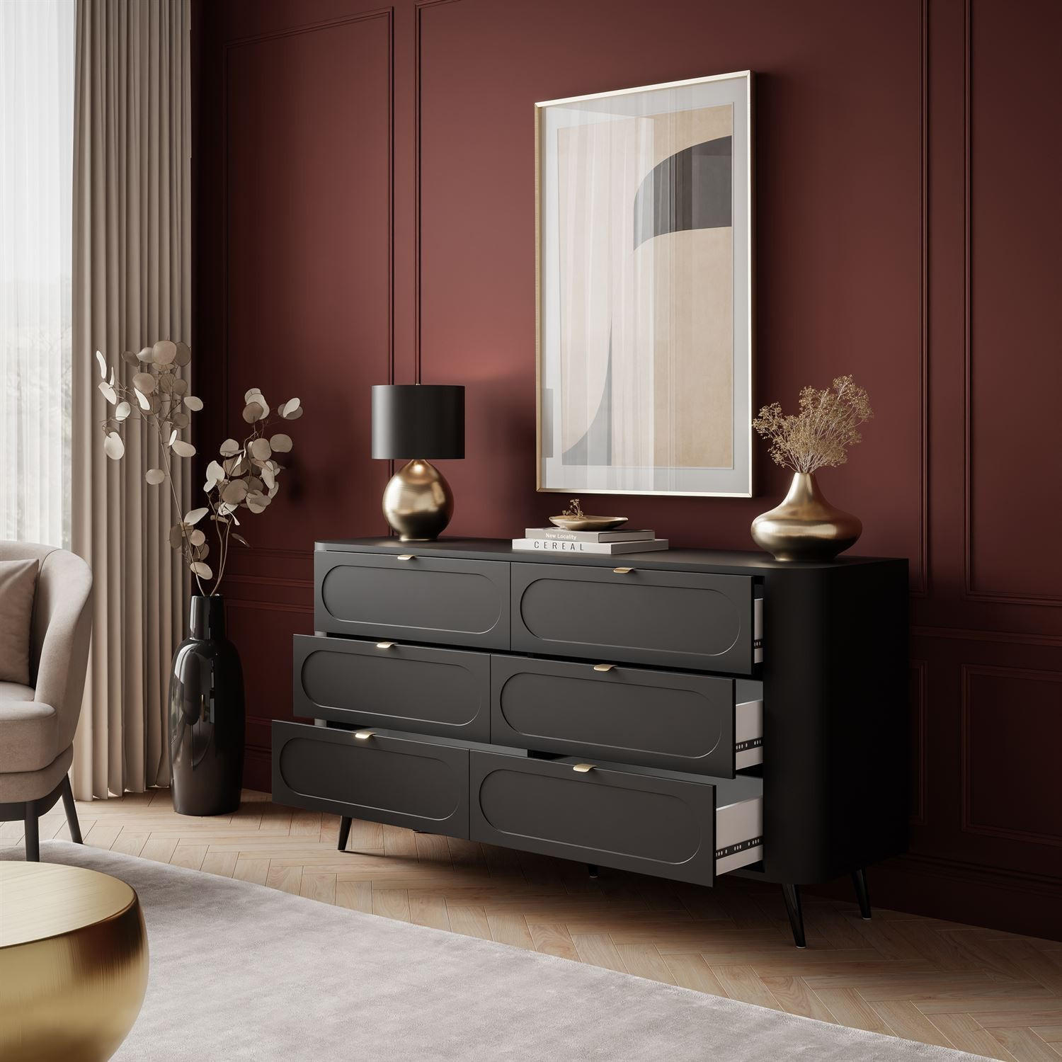 Thumbnail - Lookway Kommode, Schwarz, Holzwerkstoff, 138x73x40 cm, Wohnzimmer, Kommoden & Sideboards, Kommoden