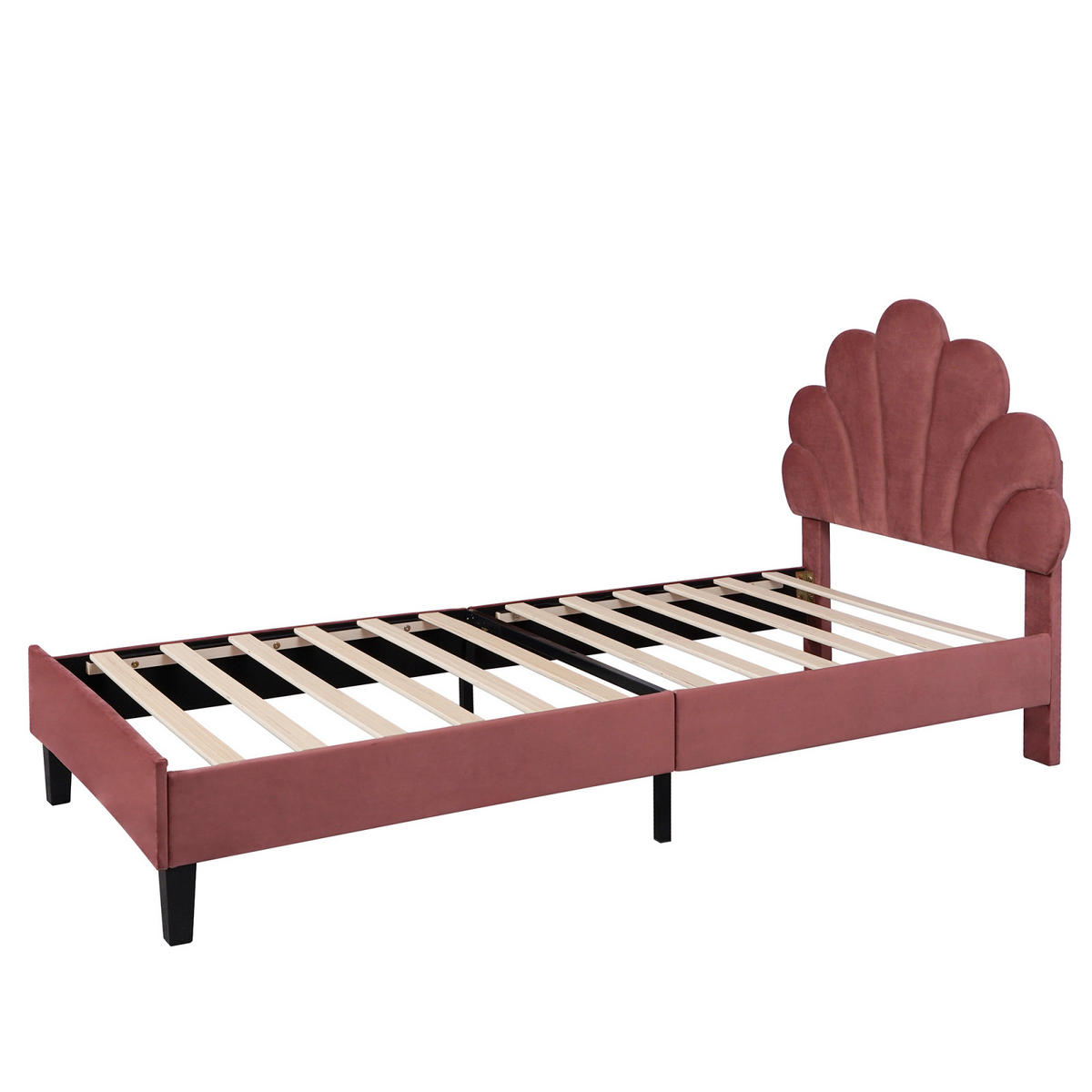 POLSTERBETT 90x200 cm, Rot, Blumenform-Kopfteil - Rot, Textil/Metall (90/200cm)