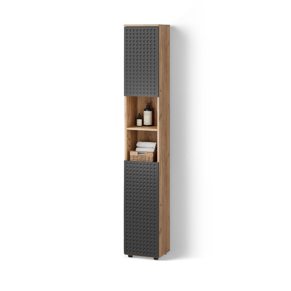 BADSCHRANK Ronco Anthrazit gepunktet 30 x 192 cm - Anthrazit/Eiche Wotan, Holzwerkstoff (30/192/30cm) - Livinity®