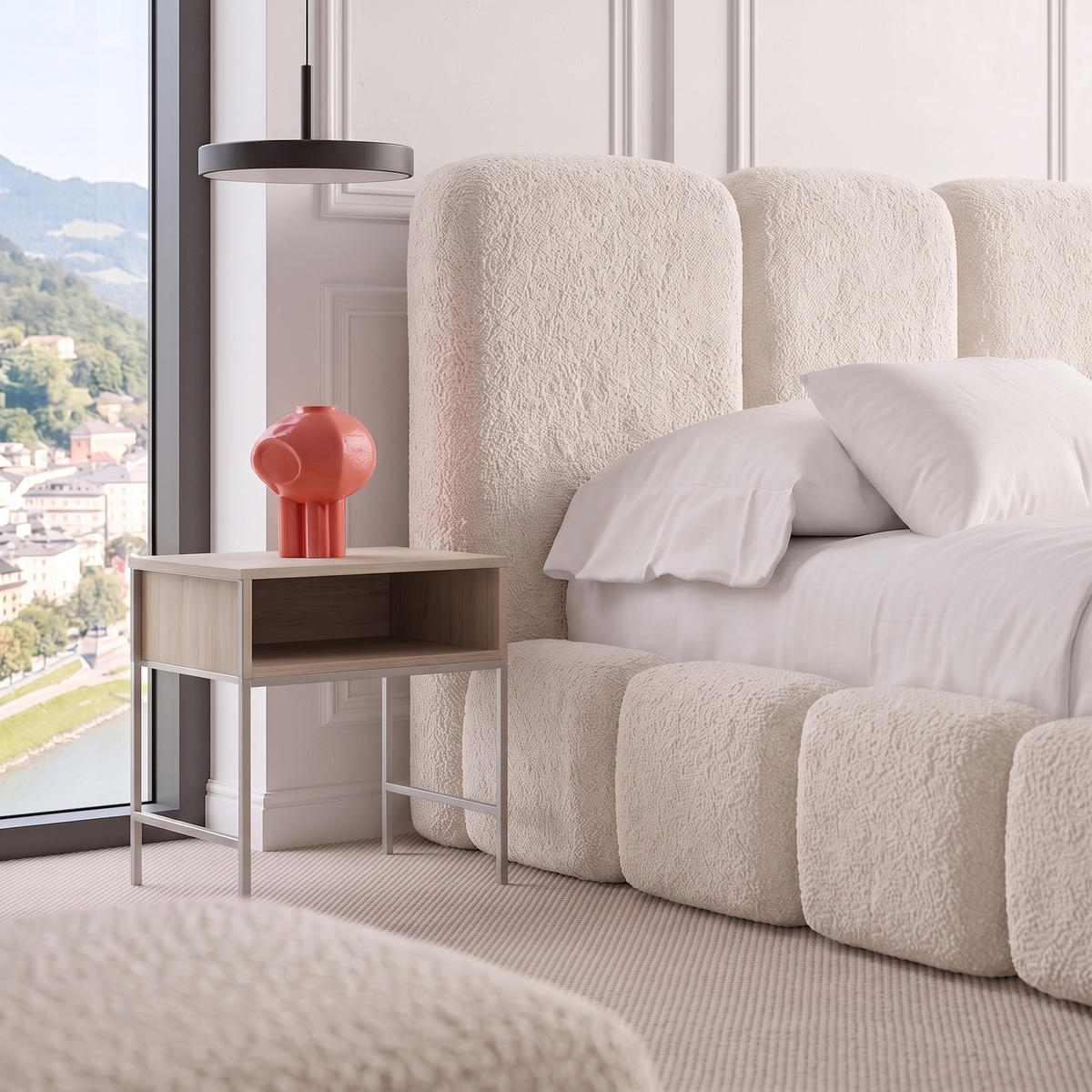 POLSTERBETT SUENO MAXI 160x200 cm in Creme, gepolstertes Kopfteil, Metalllattenrost, Bettkasten, Bouclé-Stoff - Creme/Naturfarben, Holz/Textil (160/200cm) - Muffo