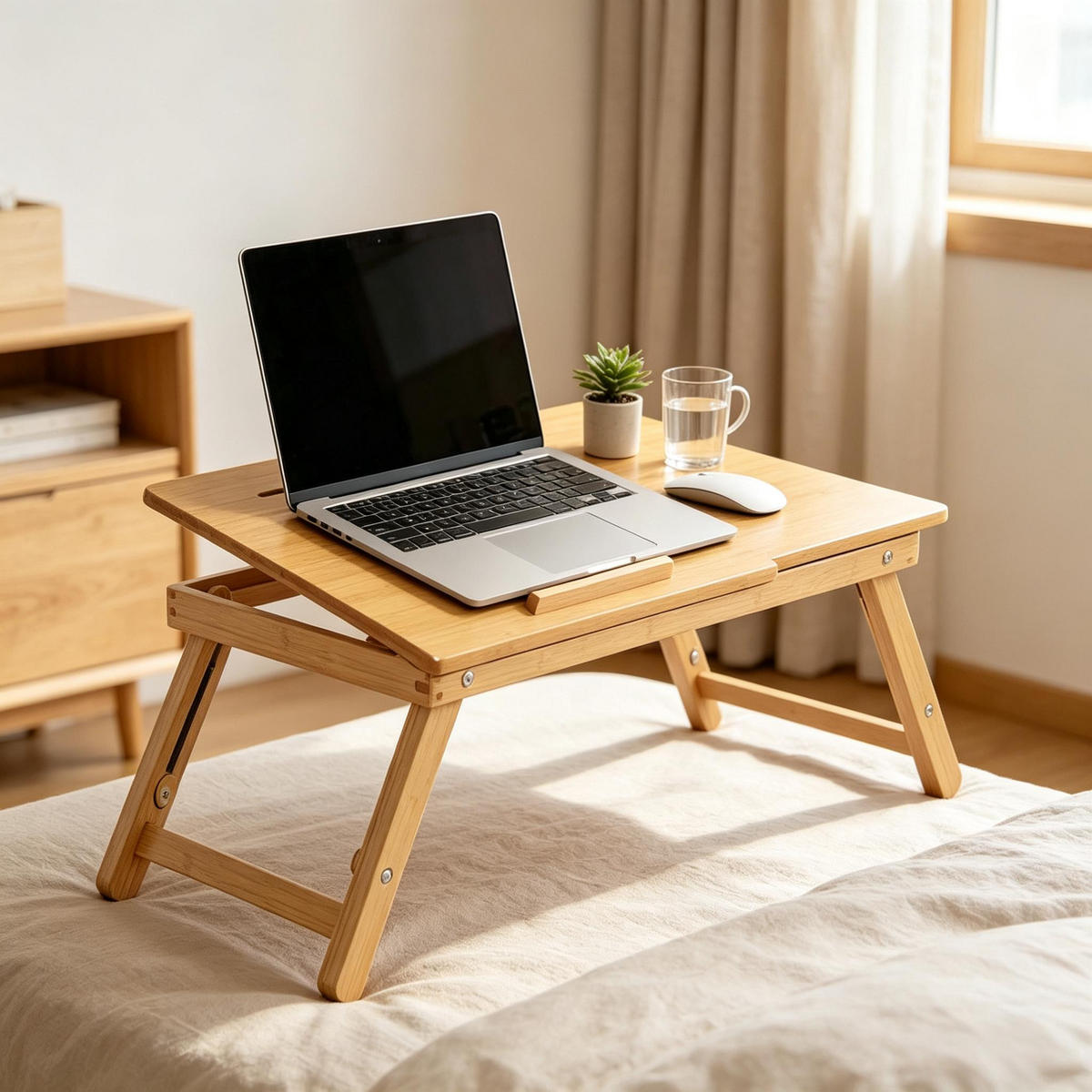LAPTOPTISCH DE-37258 klappbar höhenverstellbar mit Schublade Natur - Naturfarben, Naturmaterialien (55/35/32.5cm) - ComfortXL